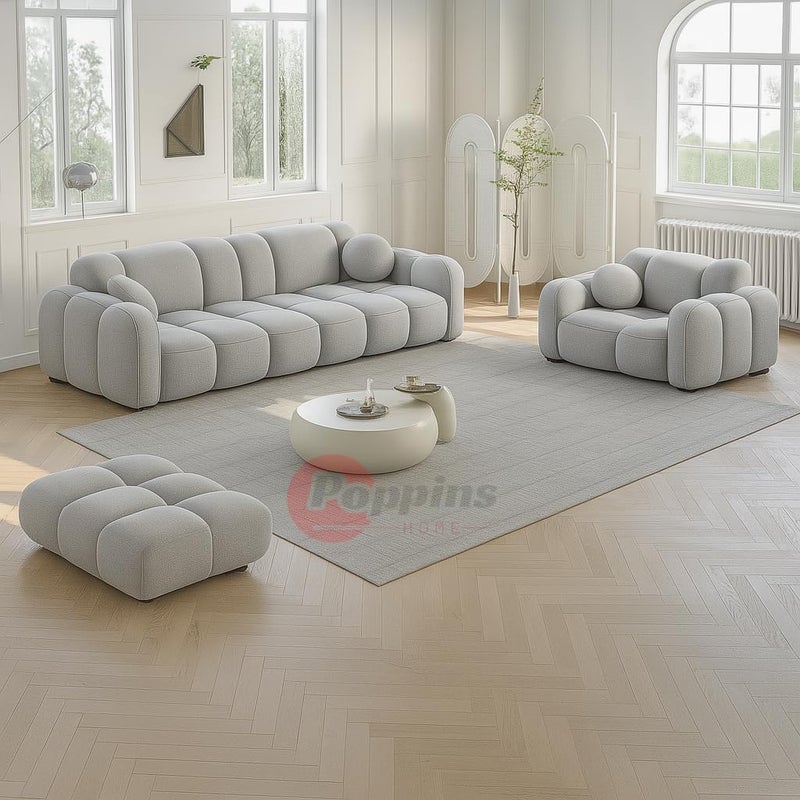 Aroma Homes Modern Cloud-Inspired Modular Sofa Set – 4-Piece Light Grey Bubble Couch - Image 1